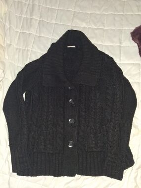 Black Cable Knit Shawl Collar Cardigan Sweater